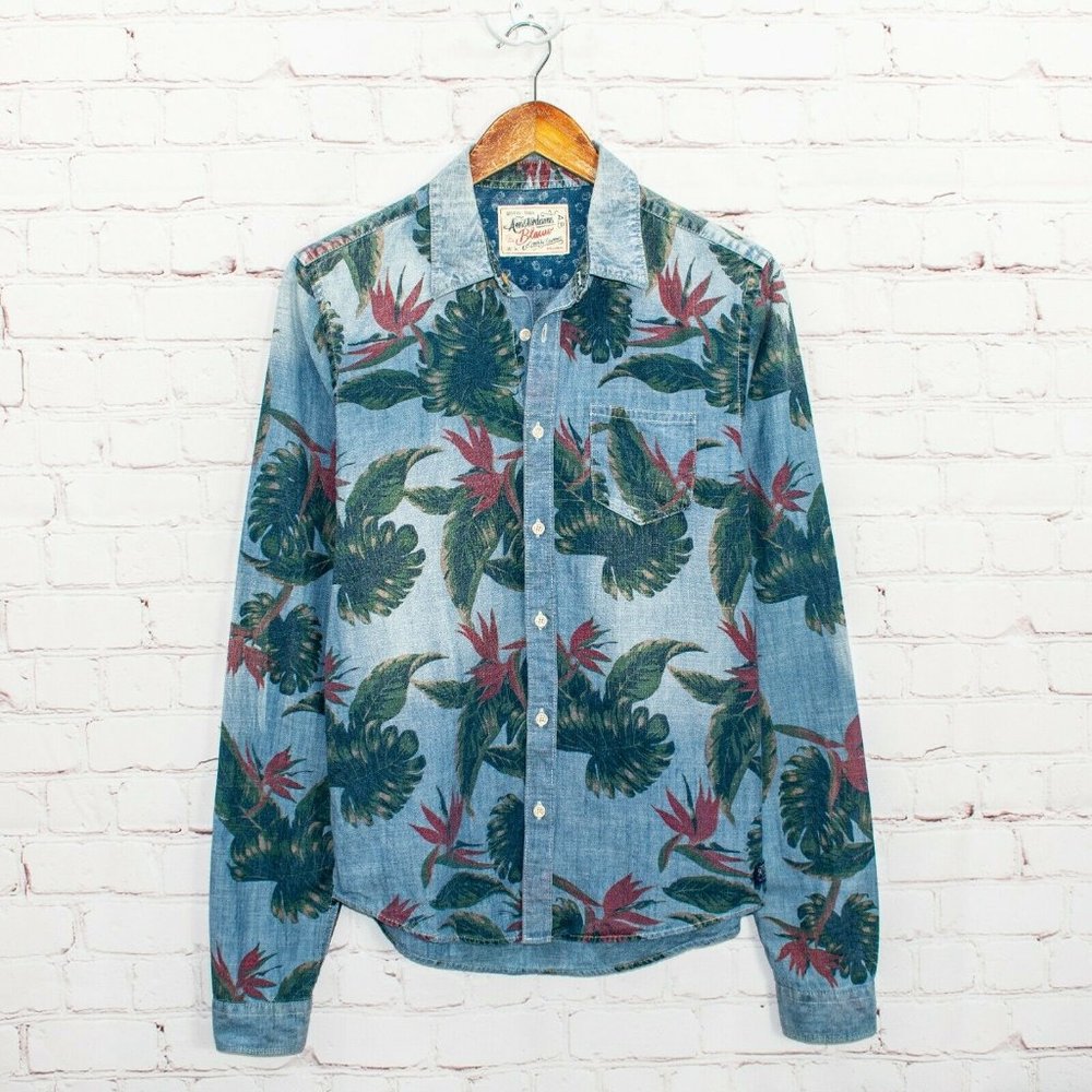 Scotch & Soda Men's Floral Chambray Button up Shirt Long Sleeve Size Small